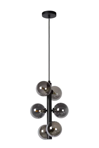 Светильник подвесной Tycho 45474/06/30 Lucide серый прозрачный 6 ламп, основание чёрное в стиле винтаж молекула фото 2